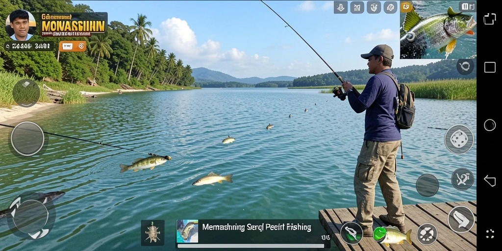 Tampilan gameplay 3446 menampilkan aksi seru saat menangkap ikan.