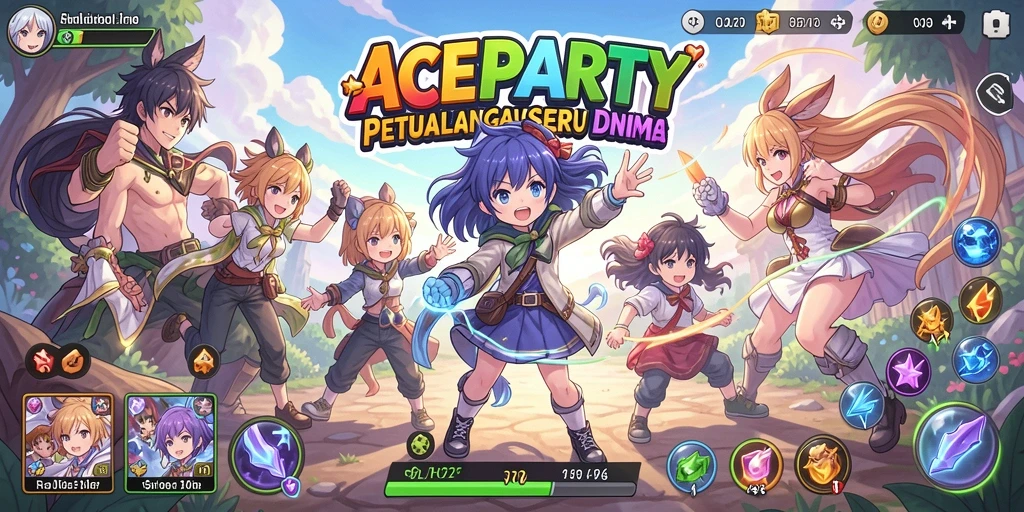 Screenshot gameplay ACEPARTY menunjukkan aksi seru di dunia anime.