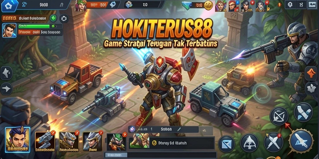 Screenshot utama HOKITERUS88 menunjukkan aksi gameplay strategi yang intens.