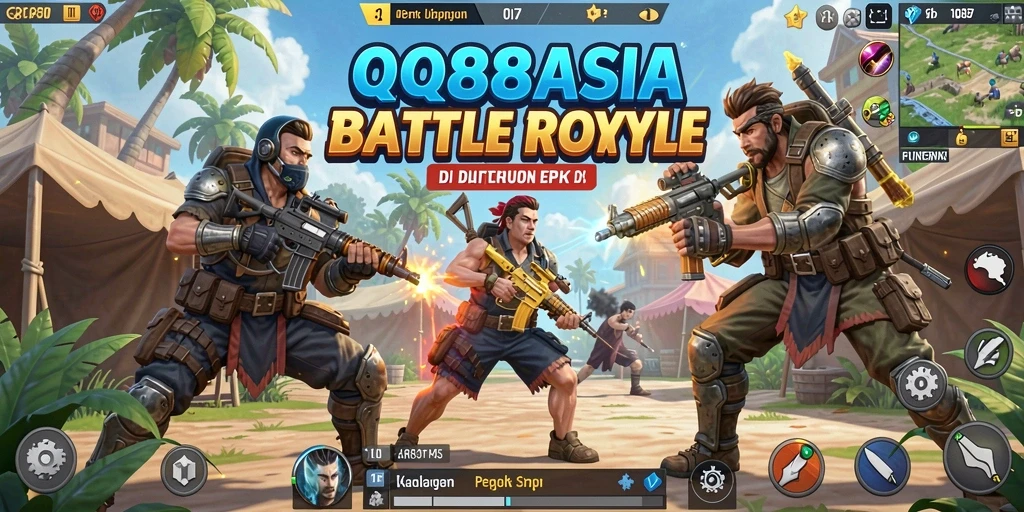 Screenshot gameplay QQ88ASIA yang penuh aksi di medan perang.